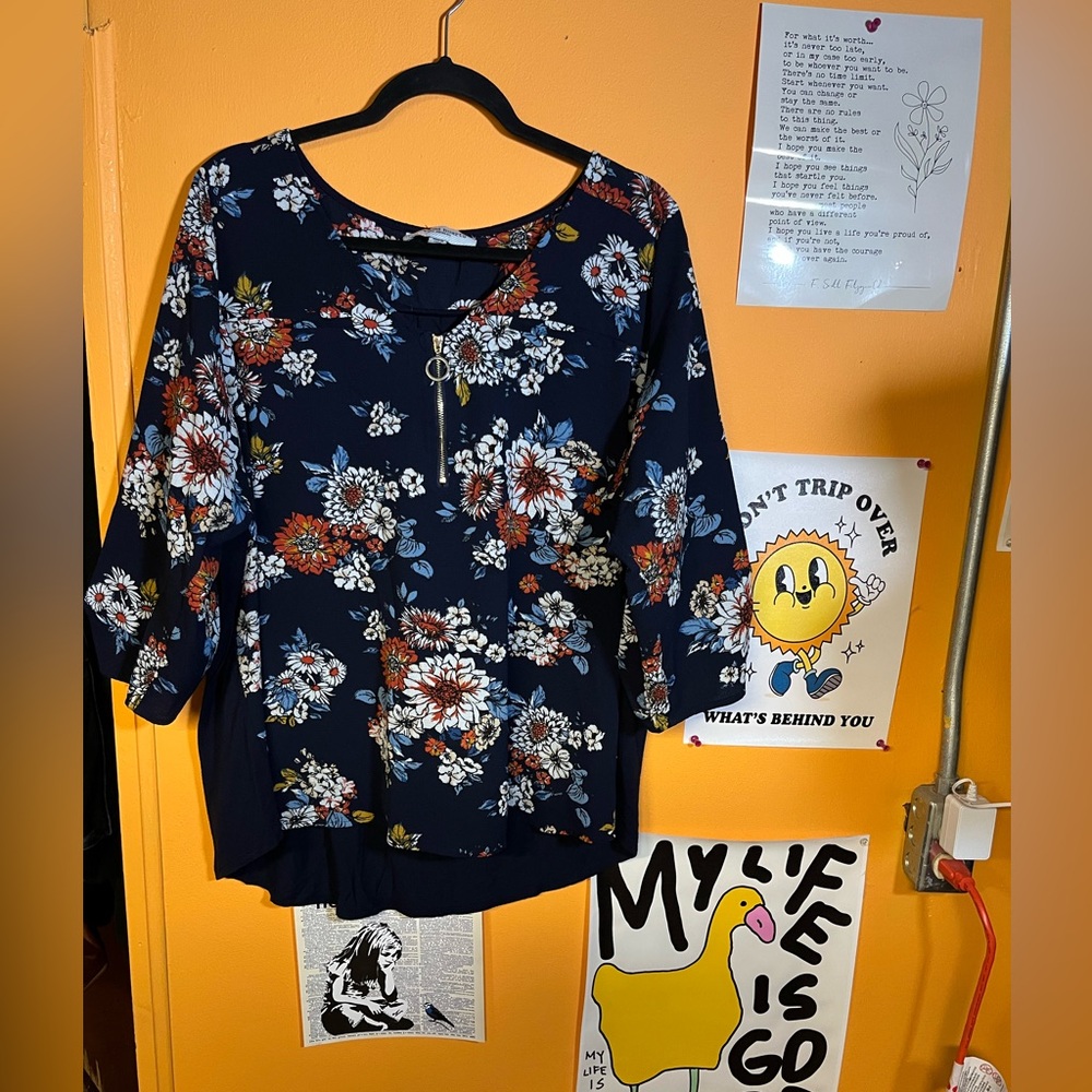 Tempted Hearts Navy Floral Blouse 3X